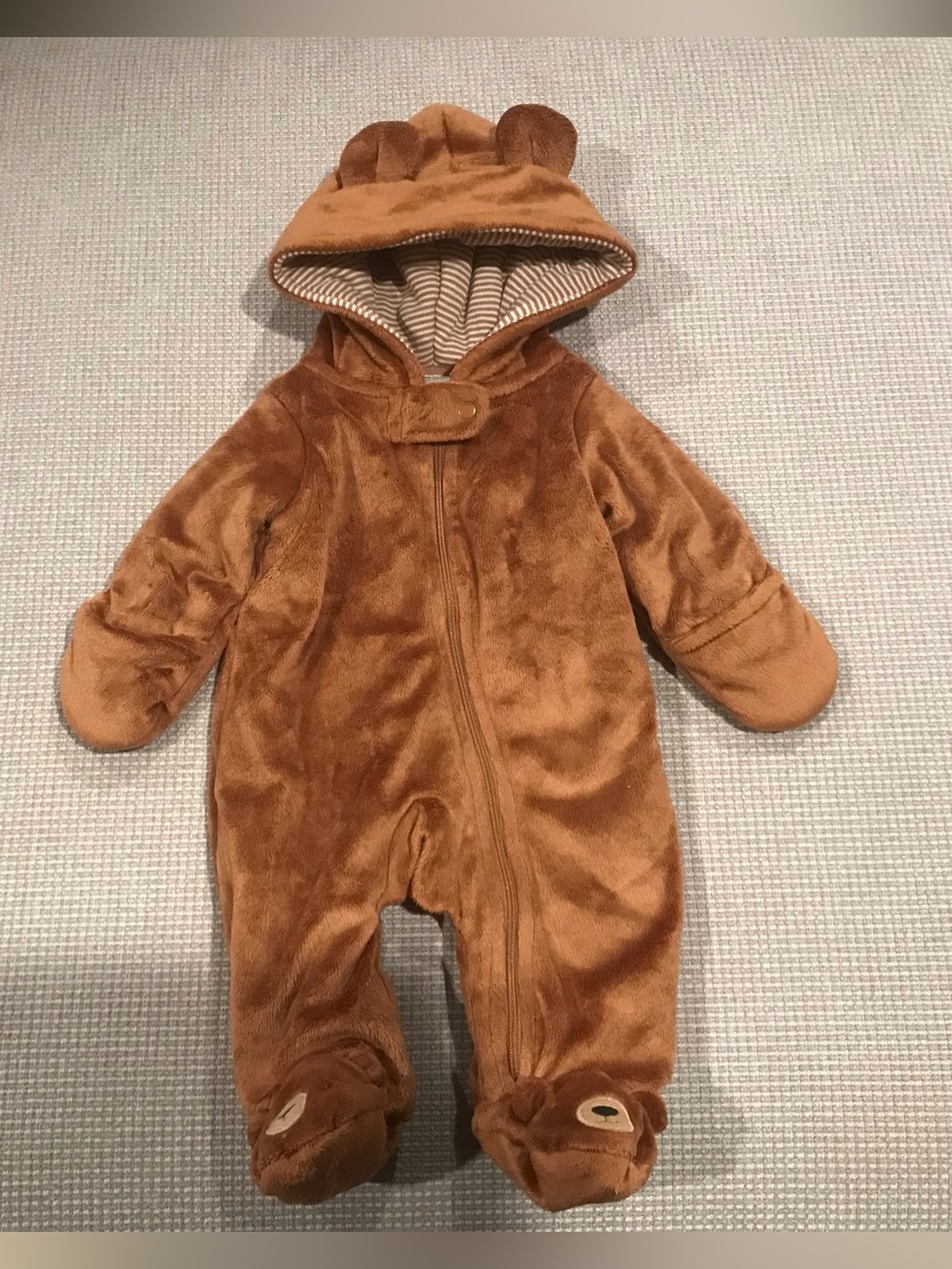 Carters Brown Plush Bear Hooded One-Piece for Kids. Snowsuit
